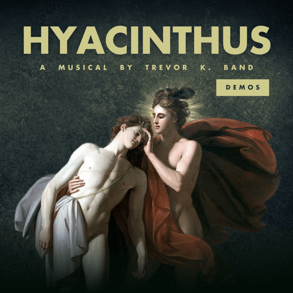 HYACINTHUS,
A musical by Trevor K. Band.
The image features a painting of Prince Hyacinthus in the arms of the god Apollo.